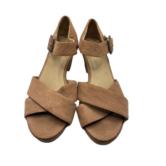 Eileen Fisher Chunky Leather Ankle Strap Sandals Size 8.5 Nude Tan - Picture 1 of 8